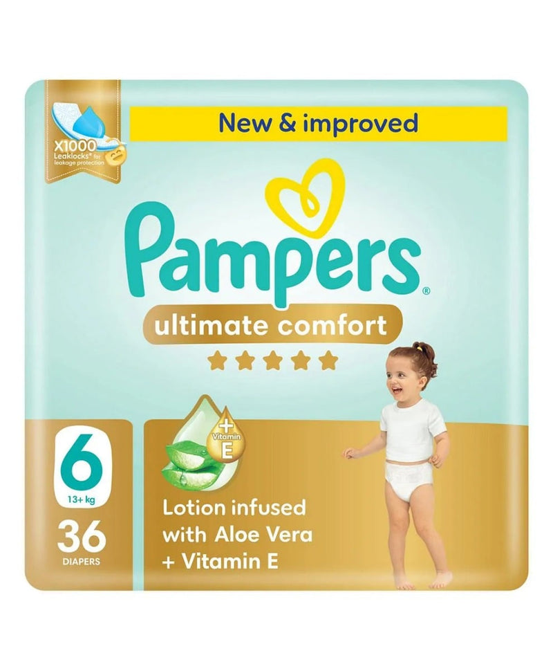 Pampers Ultimate Comfort Diapers Size 6 Leak Protection 36 Diapers