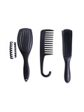 Hair System Hairbrush Set Detangling, Wide-Tooth Comb and Curl Defining Brush, Black, 3 Pieces