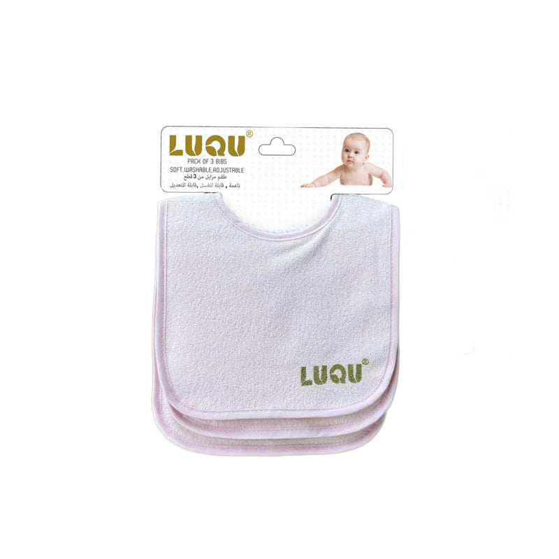LuQu 3 Bibs Set Pink, Soft Absorbent Baby Feeding Bibs, Adjustable Fit, 0 Months+