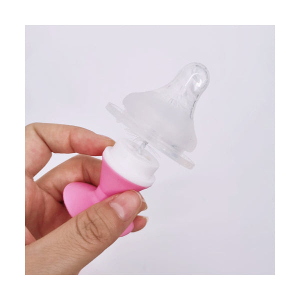 Luqu Bottle Brush Cleaner Set Pink, Soft Nylon Bristles with Nipple Brush