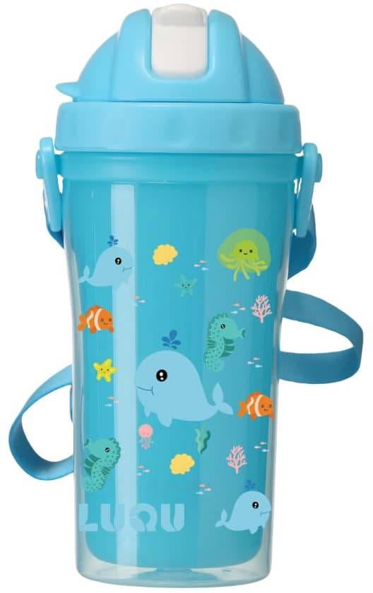 Luqu Double Insulated Sippy Cup Straw Bottle Blue 340 ml