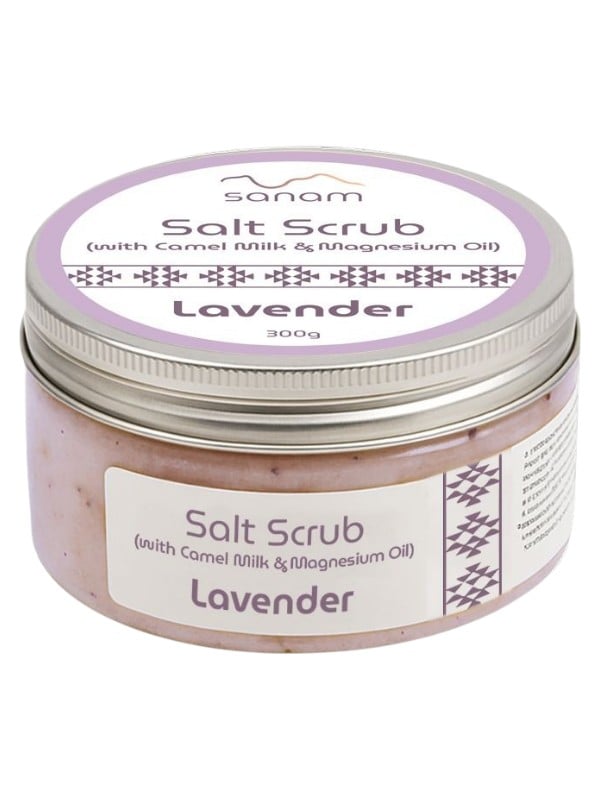 Sanam Body Scrub Mineral Exfoliant Camel Milk Shea Butter Lavender 300g