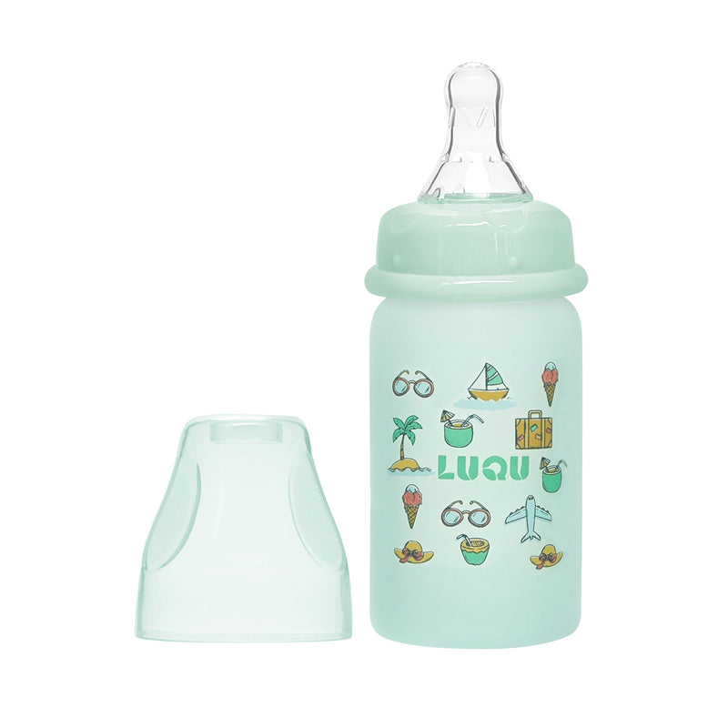 Luqu Glass Baby Bottle Silicone-Coated Borosilicate Glass Blue 120 ml
