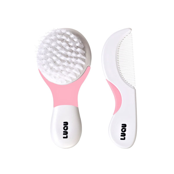 Luqu Baby Comb And Brush Set Soft Bristles Rounded Teeth Pink