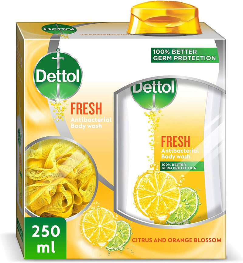 Dettol Fresh Shower Gel & Body Wash Citrus Orange Blossom with Puff