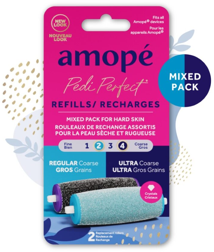 Amope Pedi Perfect Foot File Refills Regular & Ultra Coarse Diamond Roller Heads 2 Count