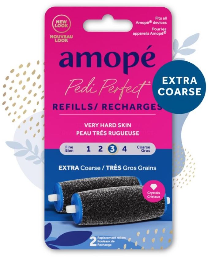 Amope Pedi Perfect Foot File Refills Extra Coarse Diamond Roller Heads, 2 Count