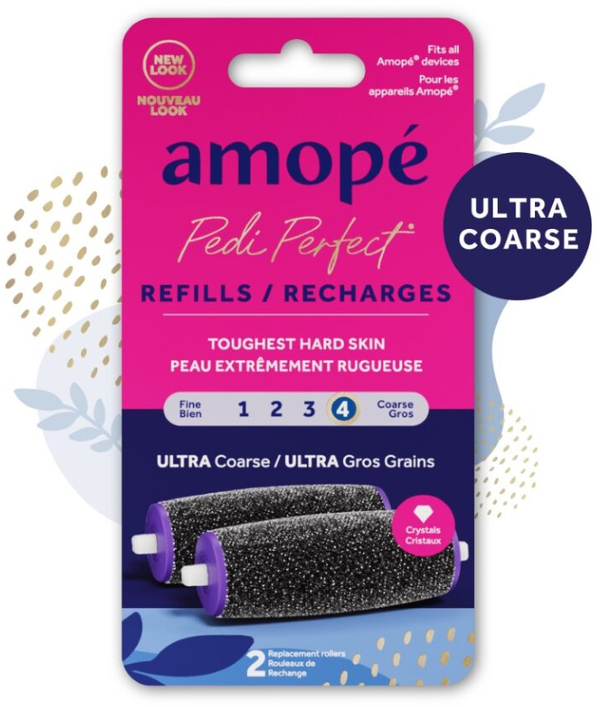 Amope Pedi Perfect Foot File Refills Ultra Coarse Diamond Roller Heads 2 Count