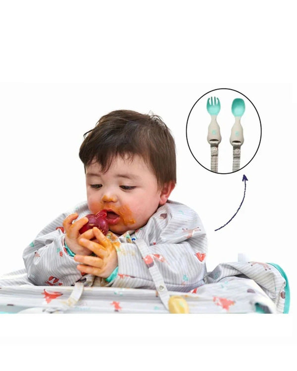 Bibado Woodland Friends Coverall Weaning Bib Bundle with Attachable Handi Cutlery