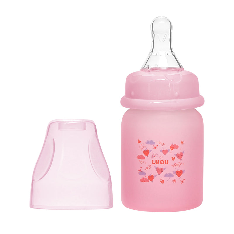 Luqu Glass Baby Bottle Silicone Coated Pink 60ml