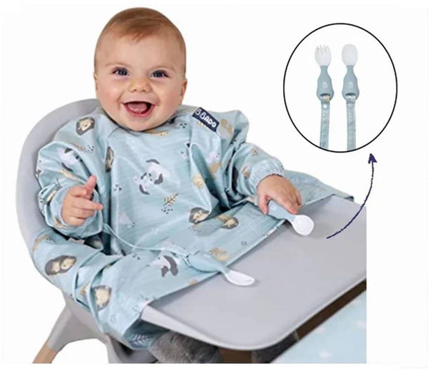 Bibado Arctic Friends Bundle Pack Waterproof Coverall Weaning Bib with Handi Cutlery