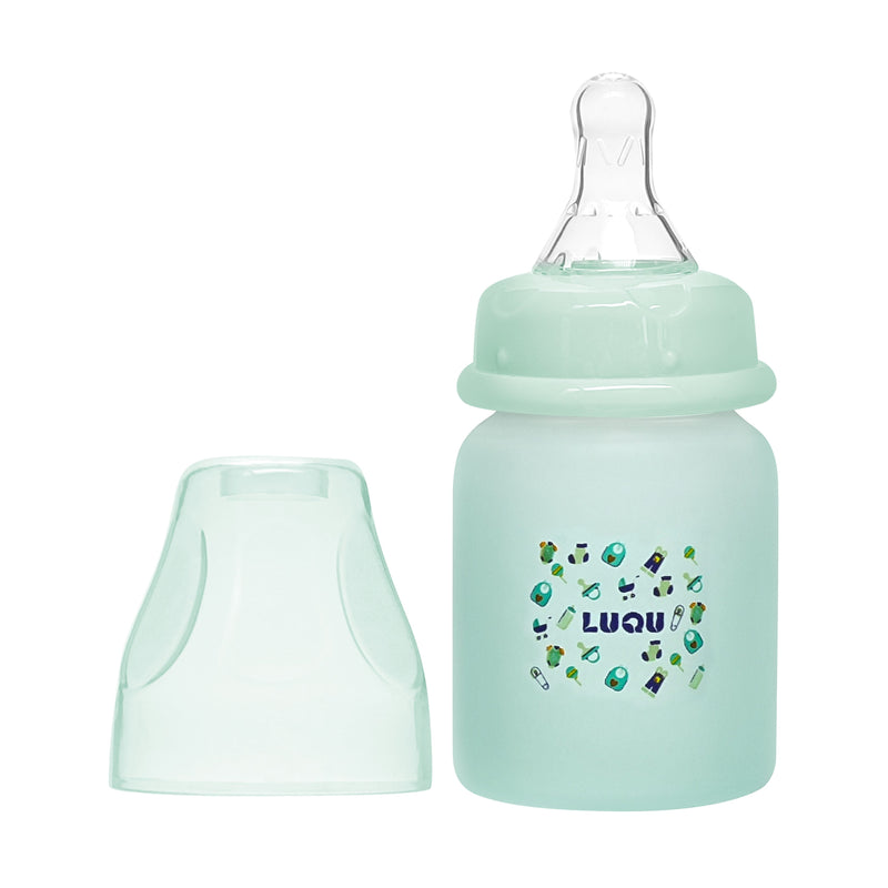 Luqu Glass Baby Bottle Silicone-Coated Borosilicate Glass Blue 60ml