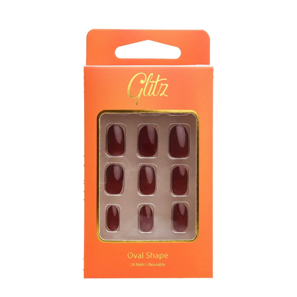 Glitz Nails Oval Press-On Nails Reusable Russet Brown 20 Count