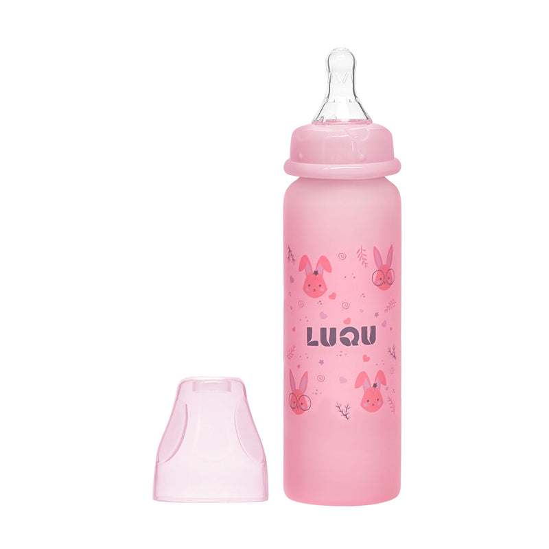 Luqu Glass Baby Bottle Silicone-Coated Borosilicate Glass Pink 240ml