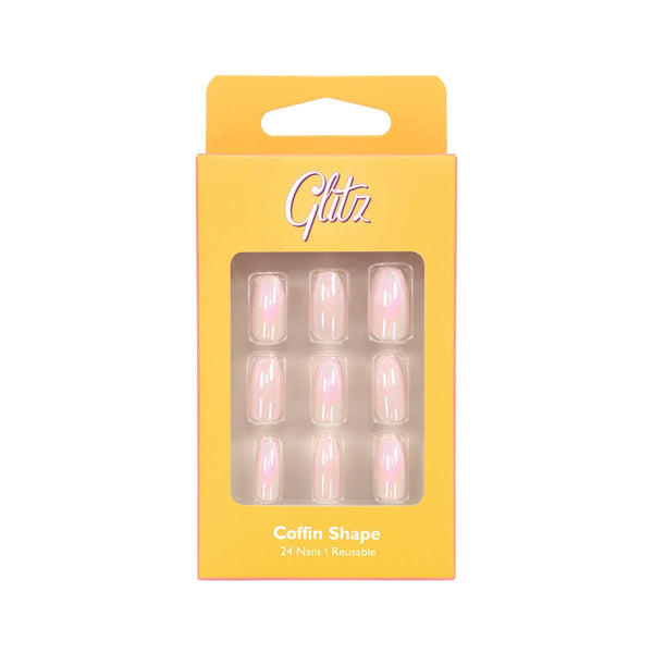 Glitz Nails Coffin Press-On Nails Pink Chrome #11, 20 Pieces