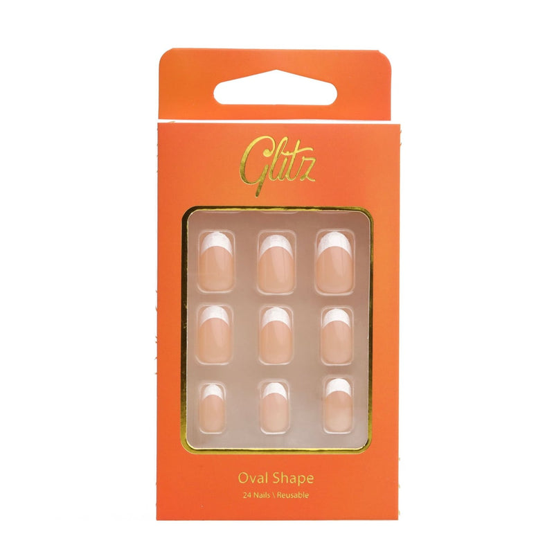 Glitz Nails Oval Press-On Nails French Pink Reusable 20-Piece Set
