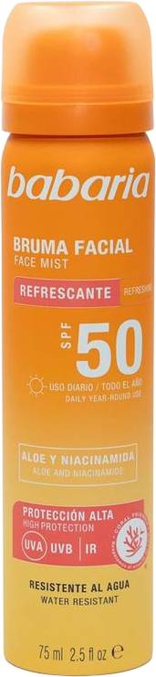 Babaria SPF 50 Refreshing Facial Mist Spray UVA UVB IR HEV Protection 75 ml