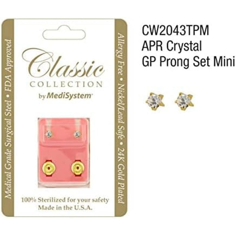 Medisystem Earring Assortment Tiffany Surgical Steel APR Crystal 24K Gold Plated