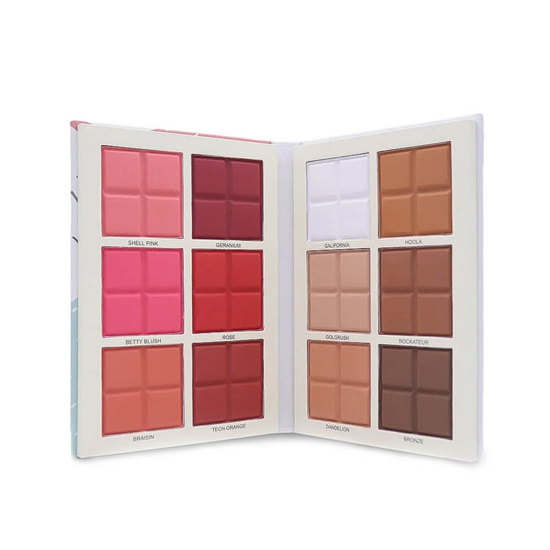 Amytis Garden Blush and Contour Palette, 6 Blush and 6 Contour Shades, WW564