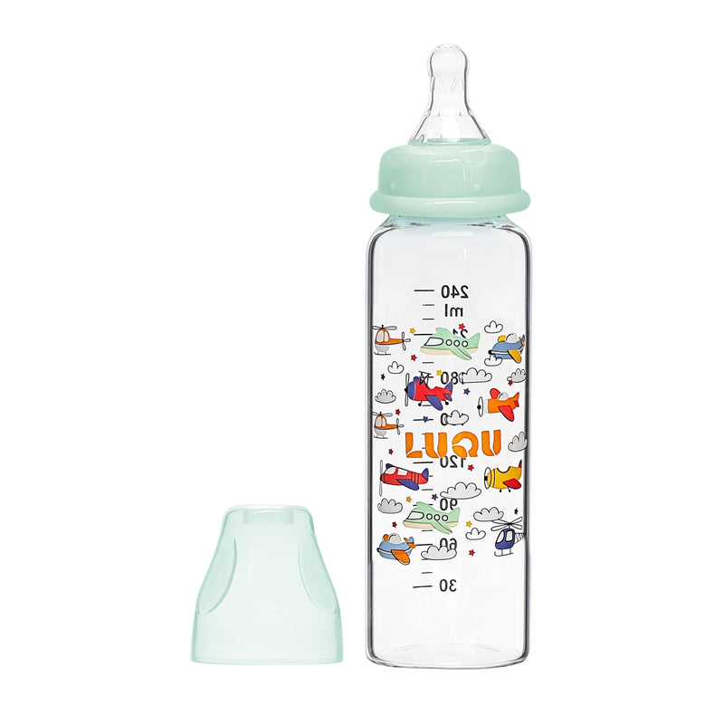 Luqu Glass Baby Bottle Blue BPA-Free Anti-Colic Teat