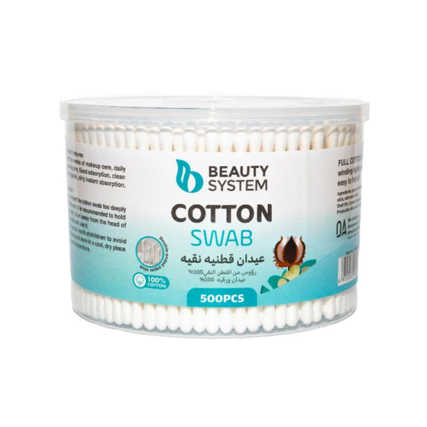 Beauty System Pure Cotton Wooden Sticks, Soft Cotton Swabs, 500 Pieces