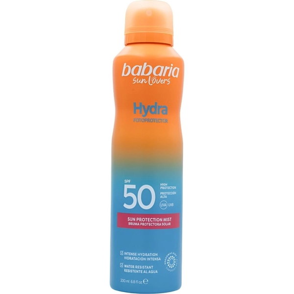 Babaria Hydra Sun Protection Mist SPF 50 Hydrating Aloe Vera Face & Body Sunscreen Spray 200 ml