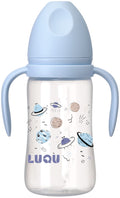 Luqu PP Baby Bottle With Handle, Silicone Nipple, Blue, 300ml, 9+ Months