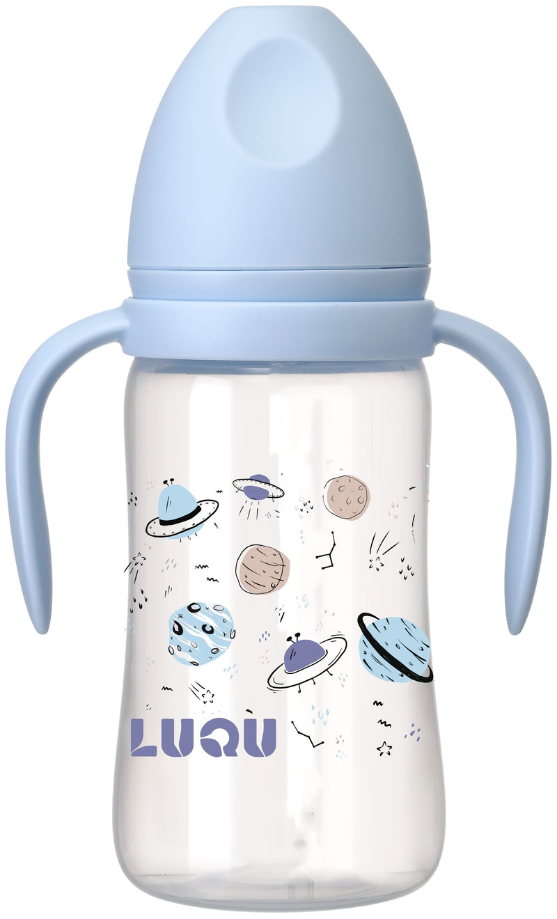 Luqu PP Baby Bottle With Handle, Silicone Nipple, Blue, 300ml, 9+ Months