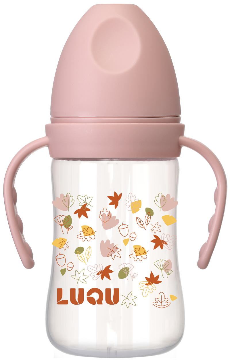 Luqu PP Baby Bottle With Handle Pink 240ml, 6+ Months, Silicone Nipple