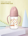 Luqu PP Baby Bottle With Handle Pink 240ml, 6+ Months, Silicone Nipple