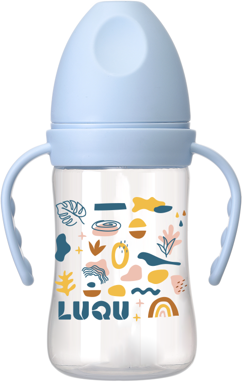 Luqu PP Baby Bottle With Handle Silicone Nipple Blue 240ml, 6+ Months