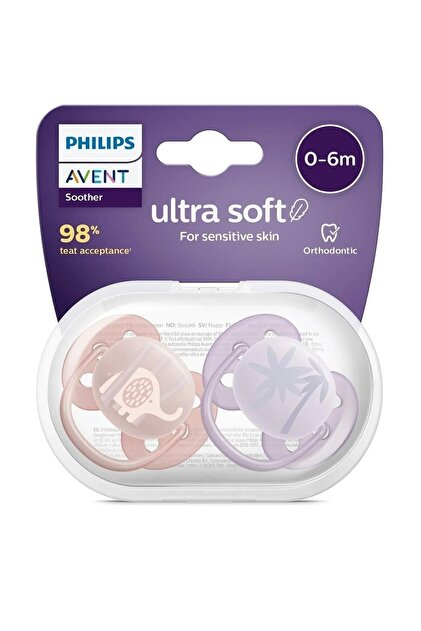 Avent Ultra Soft Baby Soother, Soft Lightweight Design, 0 to 6 Months, 2 Pieces, SCF222/02