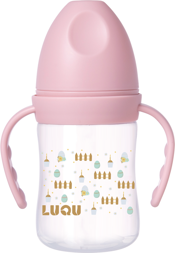 Luqu PP Baby Bottle With Handle Silicone Nipple Pink 180ml 3+ Months