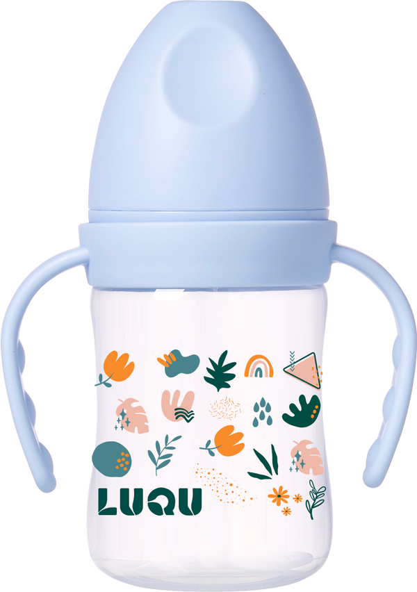 Luqu PP Baby Bottle With Handle Silicone Nipple Blue 180ml