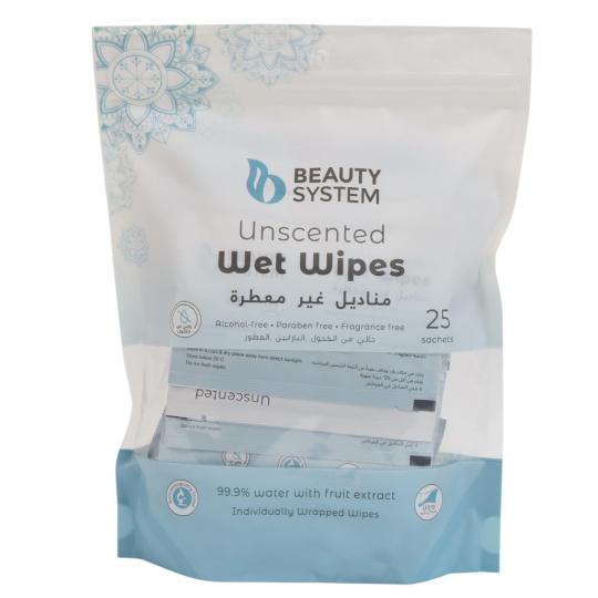 Beauty System Unscented Wet Wipes 99.99% Water Fruit Extract 25 Wipes