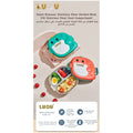 Luqu Dinosaur Lunch Box 3 Compartments Green Stainless Steel Bento Box