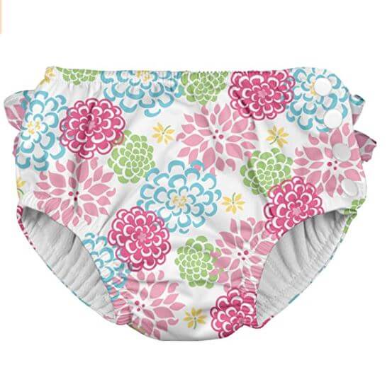 Green Sprouts Reusable Swimsuit Diaper, White Zinnia, UPF 50+