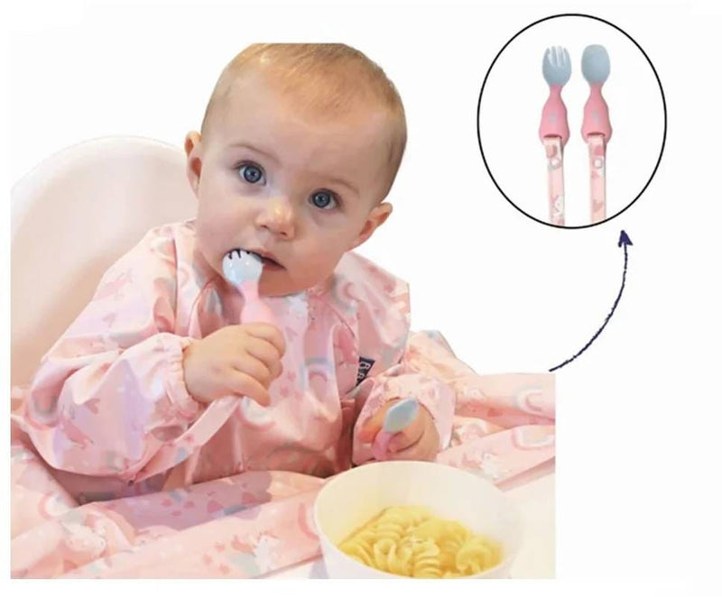 Bibado Rainbow Friends Coverall Weaning Bib Bundle with Handi Cutlery, Rainbow