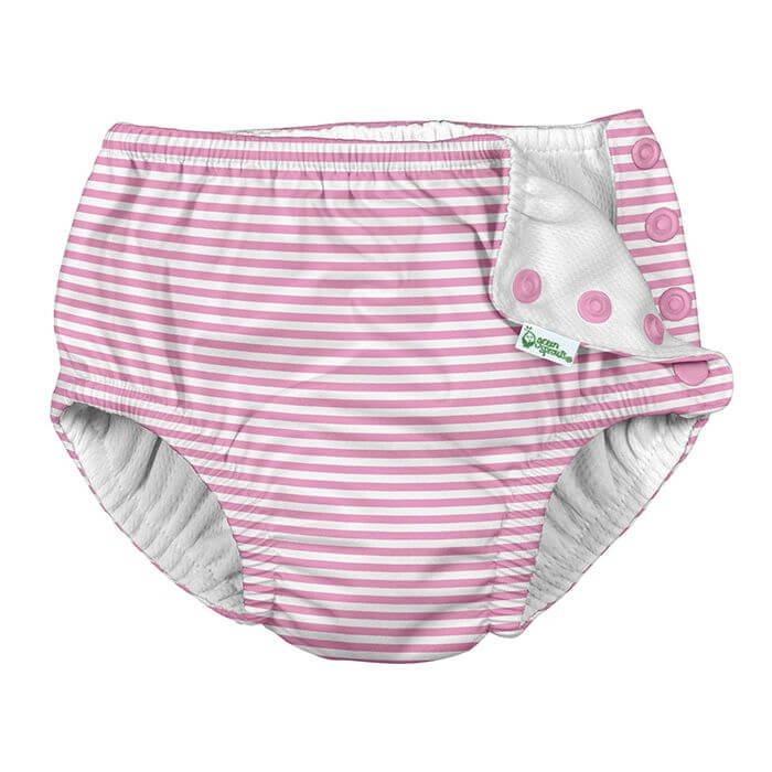 Green Sprouts Swimsuit Diaper Triple-Layer Reusable UPF 50+ Light Pink Pinstripe 6 Months