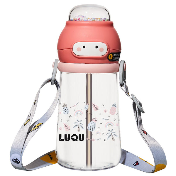 Luqu Tritan Sippy Cup Water Bottle Soft Silicone Spout Pink 350ml