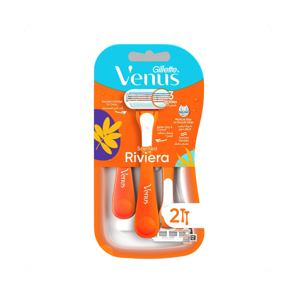 Gillette Venus Comfortglide Riviera Disposable Razors, 3 Blades, Aloe Moisture Strip, 2 Pieces