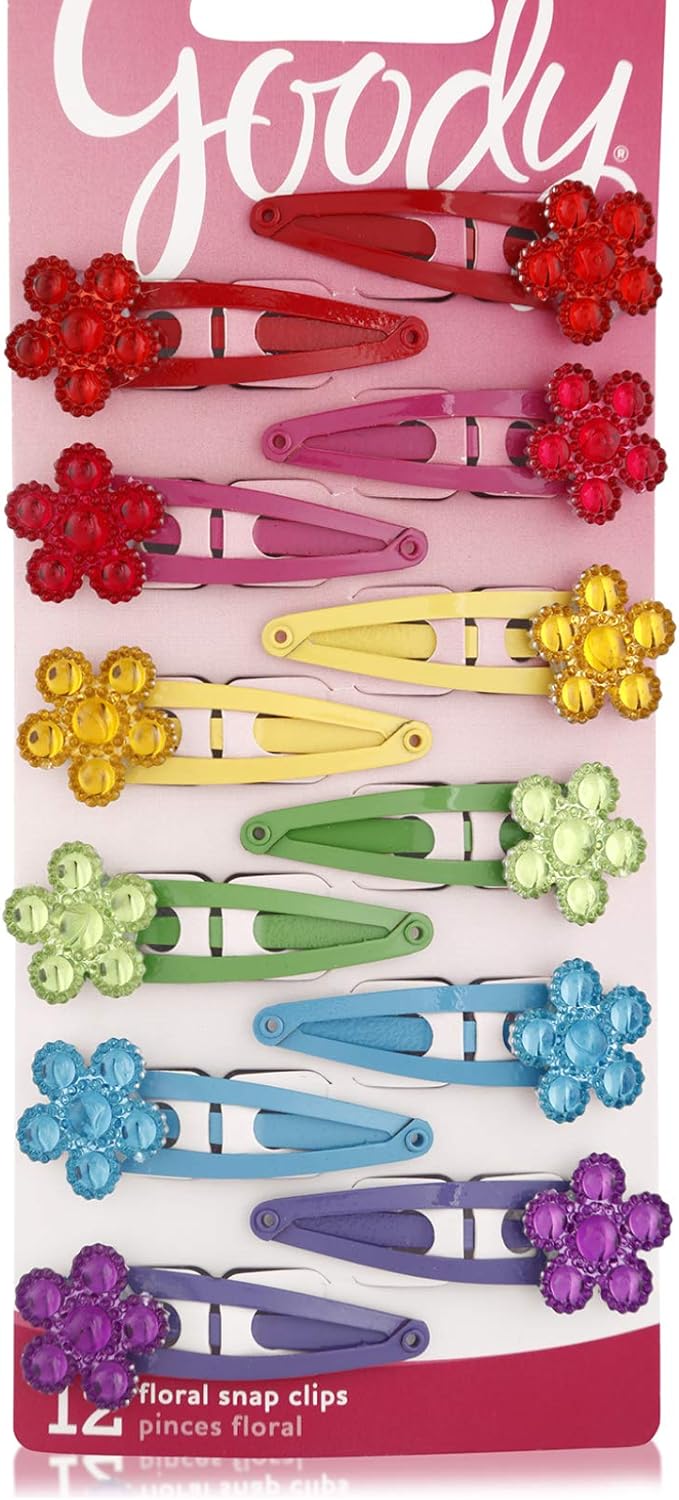 Goody Girls Classics Jewelled Flower Contour Clips, Assorted Colors, 12 Count