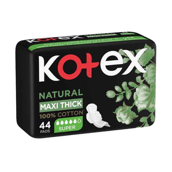 Kotex Maxi Natural Protect Thick Sanitary Pads, Cotton, Wings, 44 Pieces