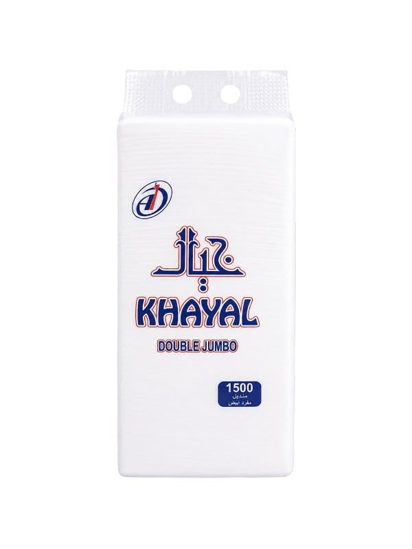 Khayal Double Jumbo Facial Tissues, Soft White, 1500 Tissues