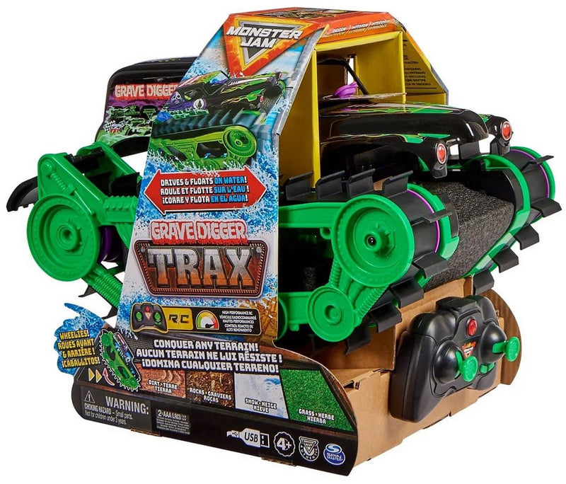 Monster Jam Grave Digger Trax Remote Control Vehicle, Land and Water, 1 Pc