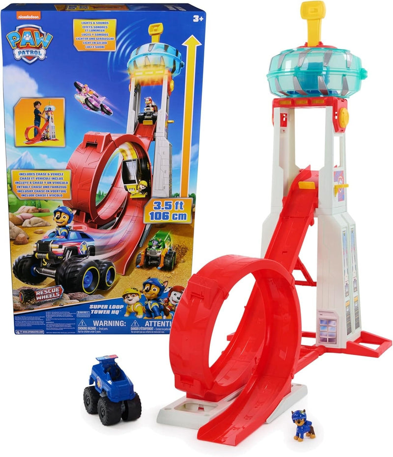 PAW Patrol Rescue Wheels Super Loop Tower HQ Playset with Chase Figure and Police Cruiser