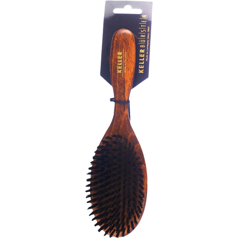 Keller Oval Hair Brush Beech Wood Handle Horsehair Nylon Bristles Brown & White