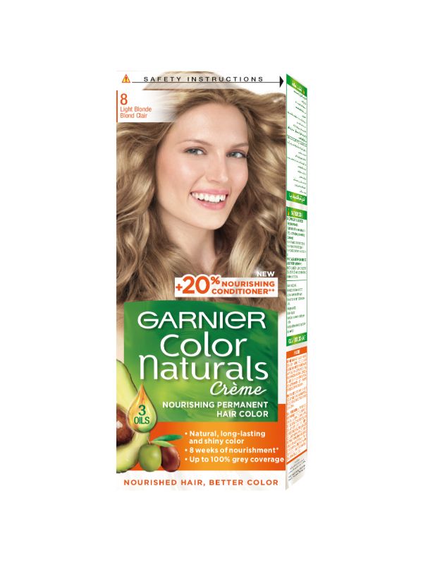 Garnier Color Naturals Permanent Hair Color Light Blonde 8 with Nourishing Conditioner