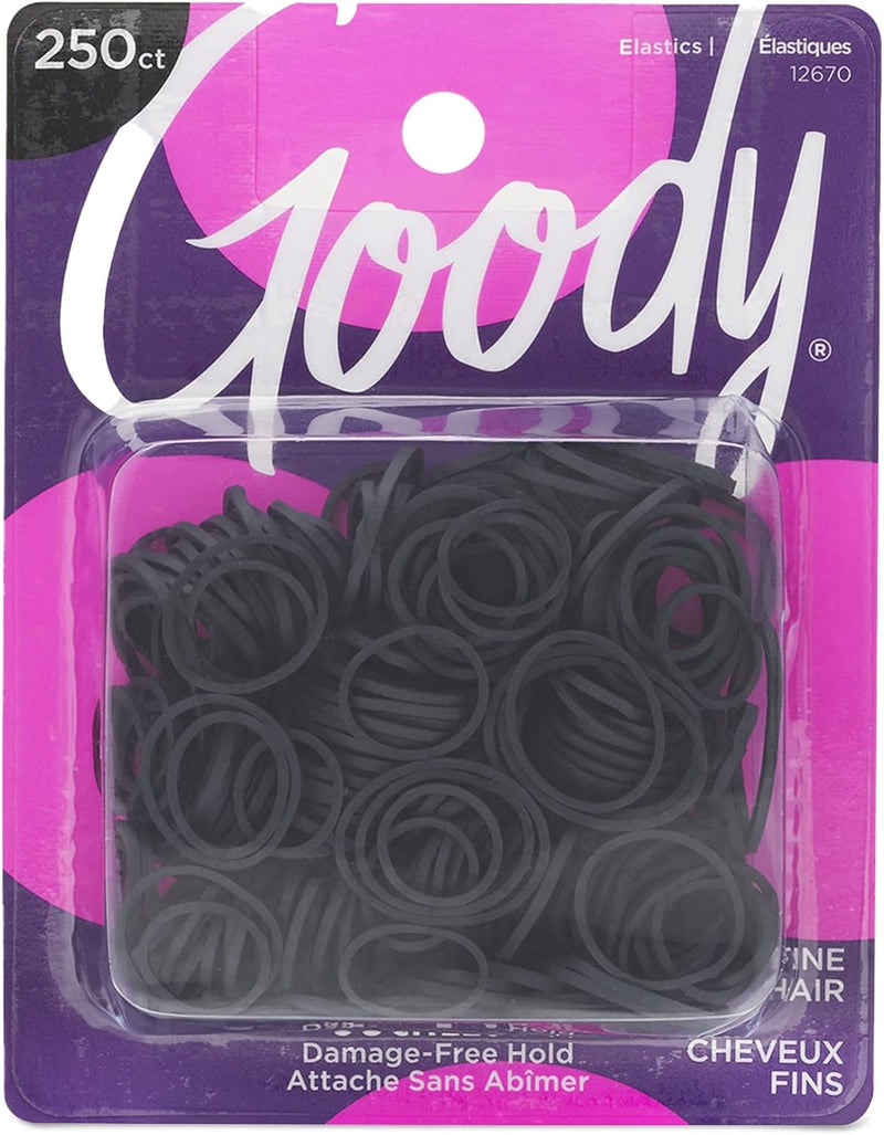 Goody Classics Black Rubber Hair Bands, Mini Elastic, 250 Count