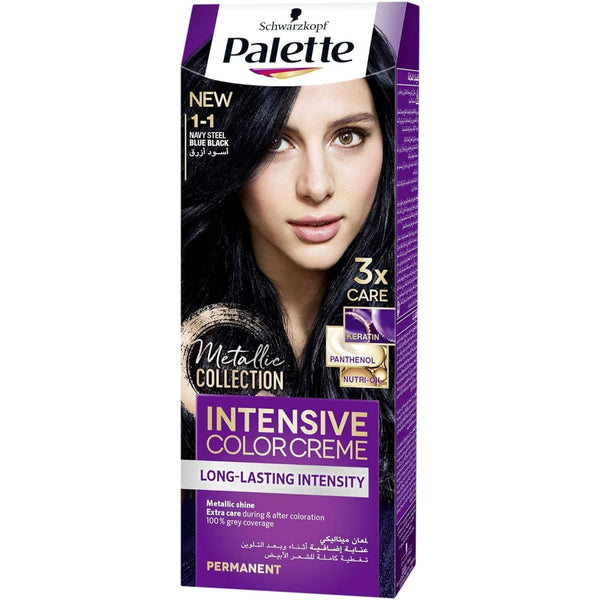 Palette Intensive Color Creme Permanent Hair Color Keratin Panthenol Nutri-Oil 1-1 Blue Black